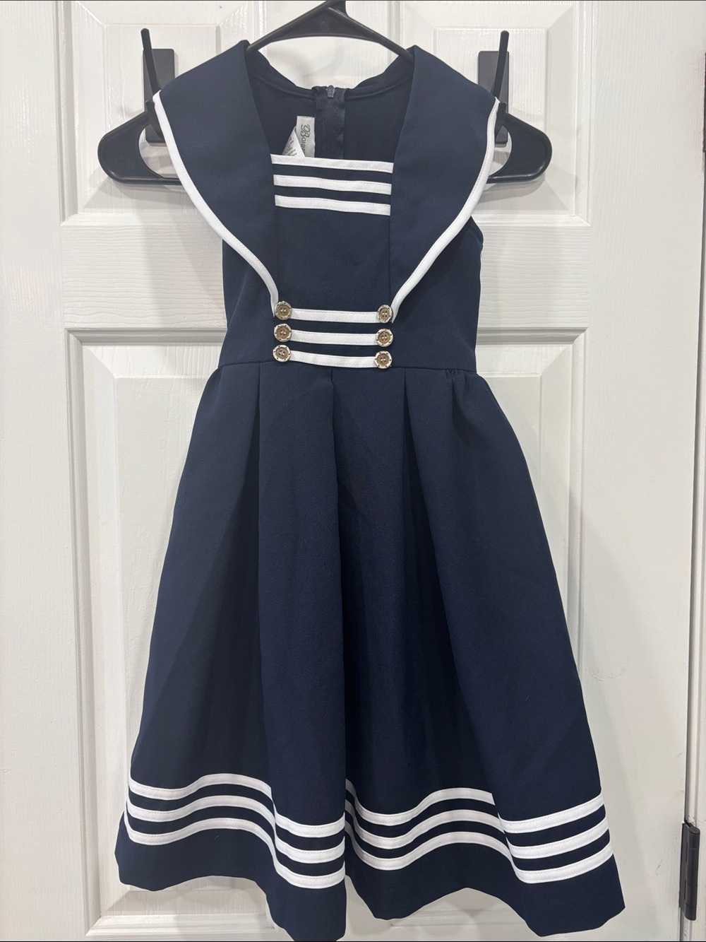 Bonnie Jean Navy and White Sailor-Style Formal Dress